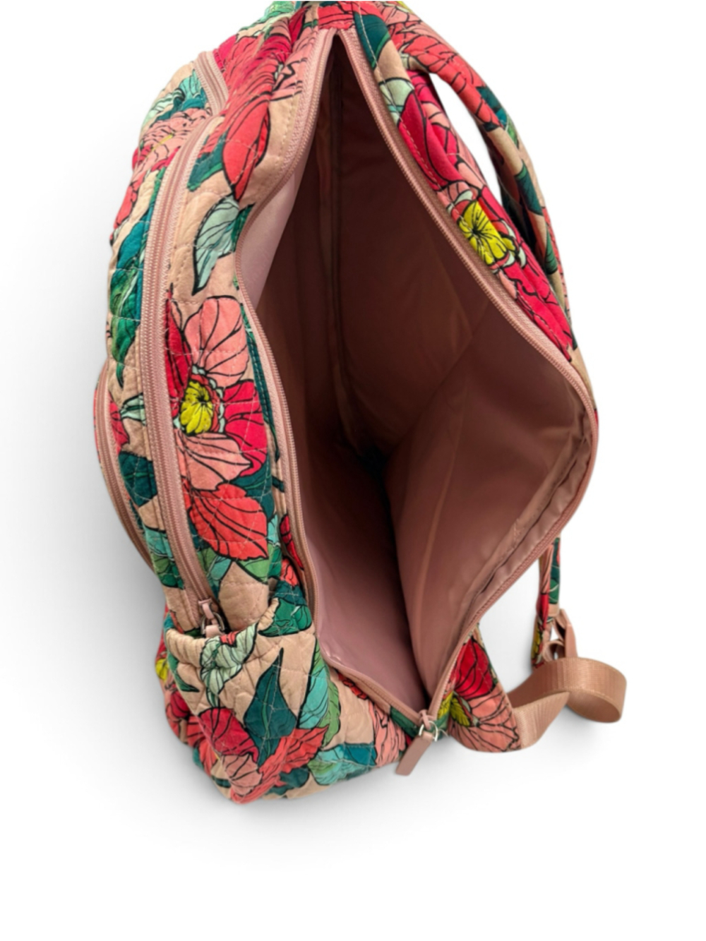 Vera Bradley Vintage Floral Quilted Campus Backpack Pink Green - Picture 11 of 16